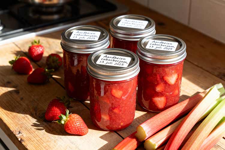 Aardbeien rabarberjam maken